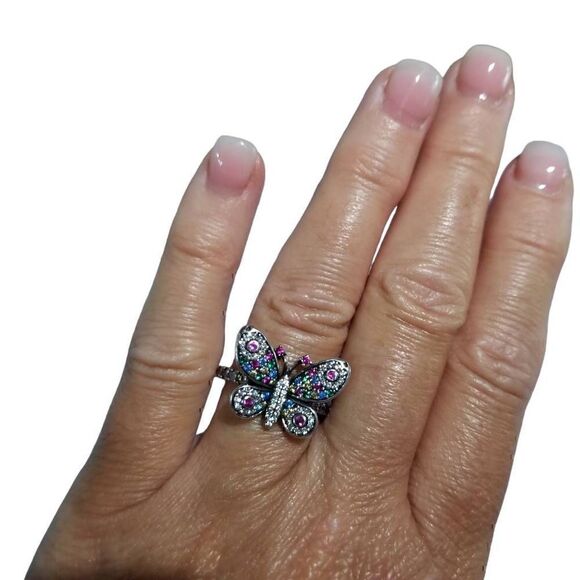 Colorful Crystal Stainless Steel Butterfly Ring sz 7 NEW - Picture 4 of 8
